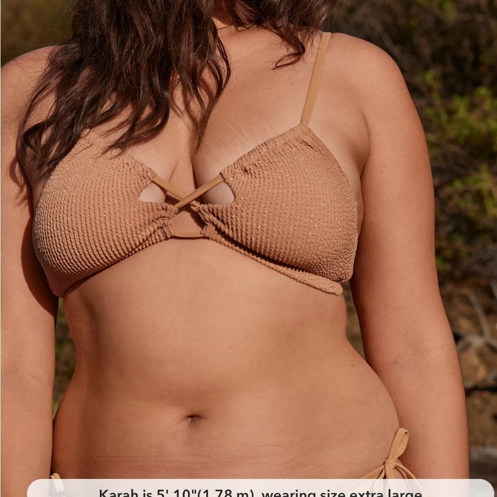 Aerie Shimmery Crinkle Lace Up Scoop Bikini